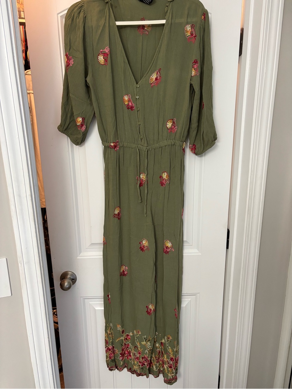 Olive Green Floral V-Neck Jumpsuit